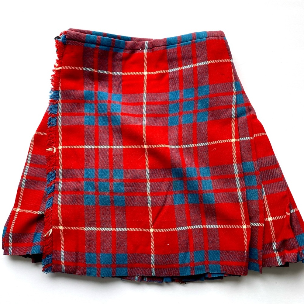 Vintage Childs Custom Wool Kilt - Red & Blue Tartan - Picture 1 of 7